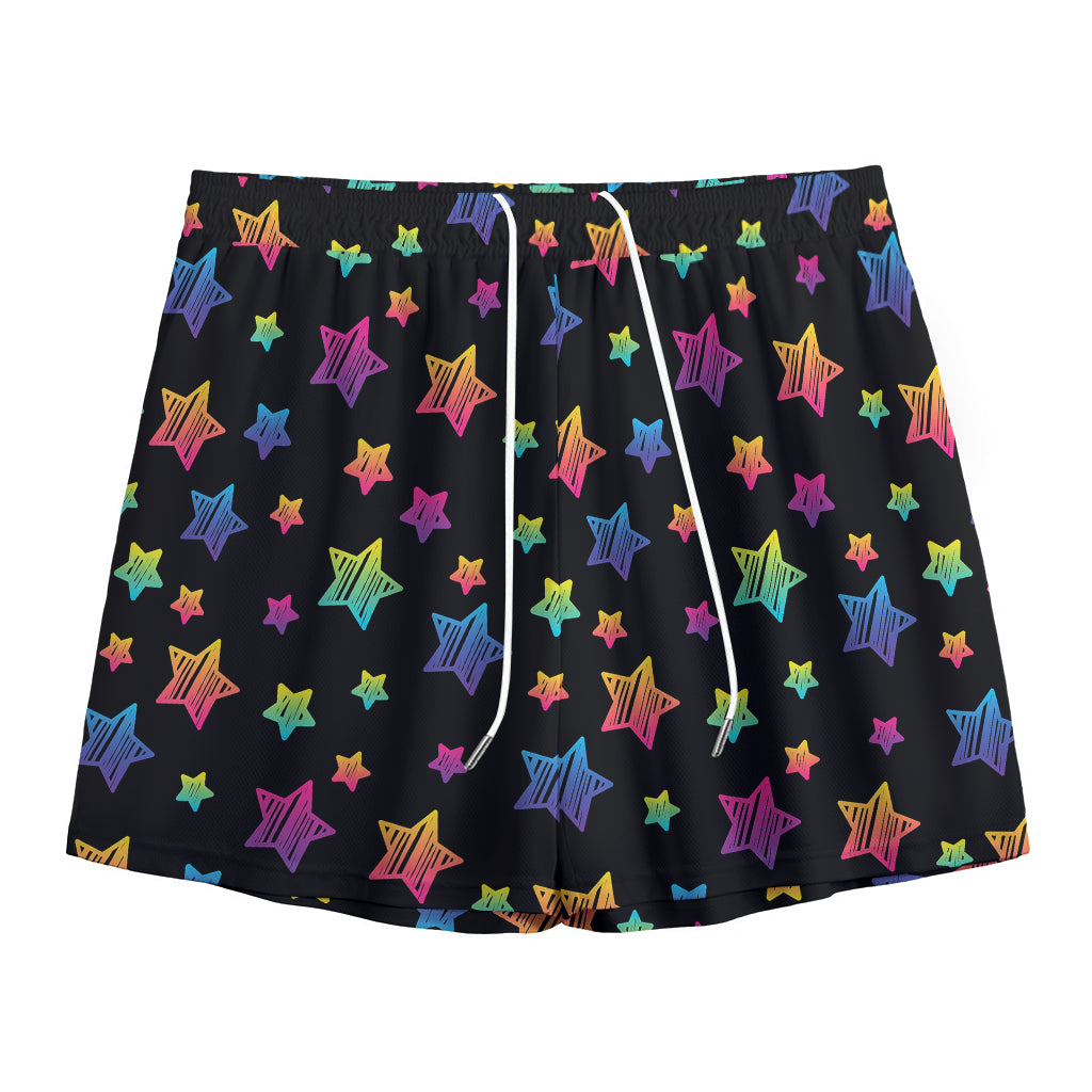 Rainbow Stars Pattern Print Mesh Shorts
