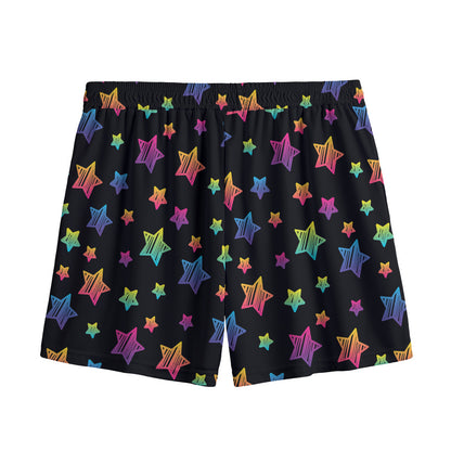 Rainbow Stars Pattern Print Mesh Shorts