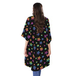 Rainbow Stars Pattern Print Open Front Beach Cover Up
