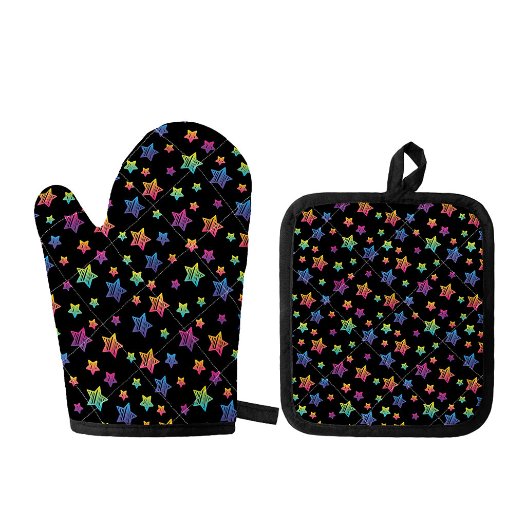 Rainbow Stars Pattern Print Oven Mitt And Pot Holder Set
