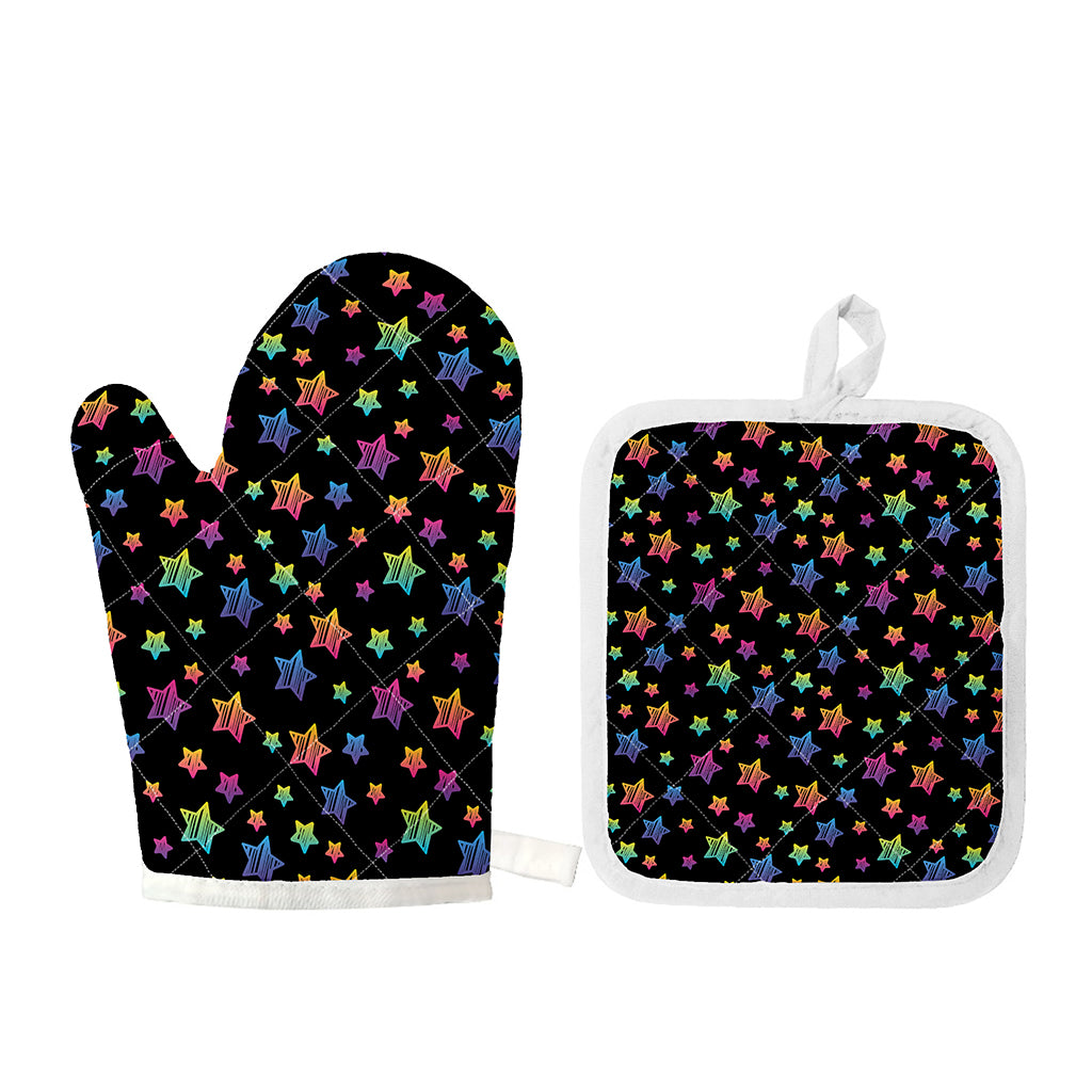 Rainbow Stars Pattern Print Oven Mitt And Pot Holder Set