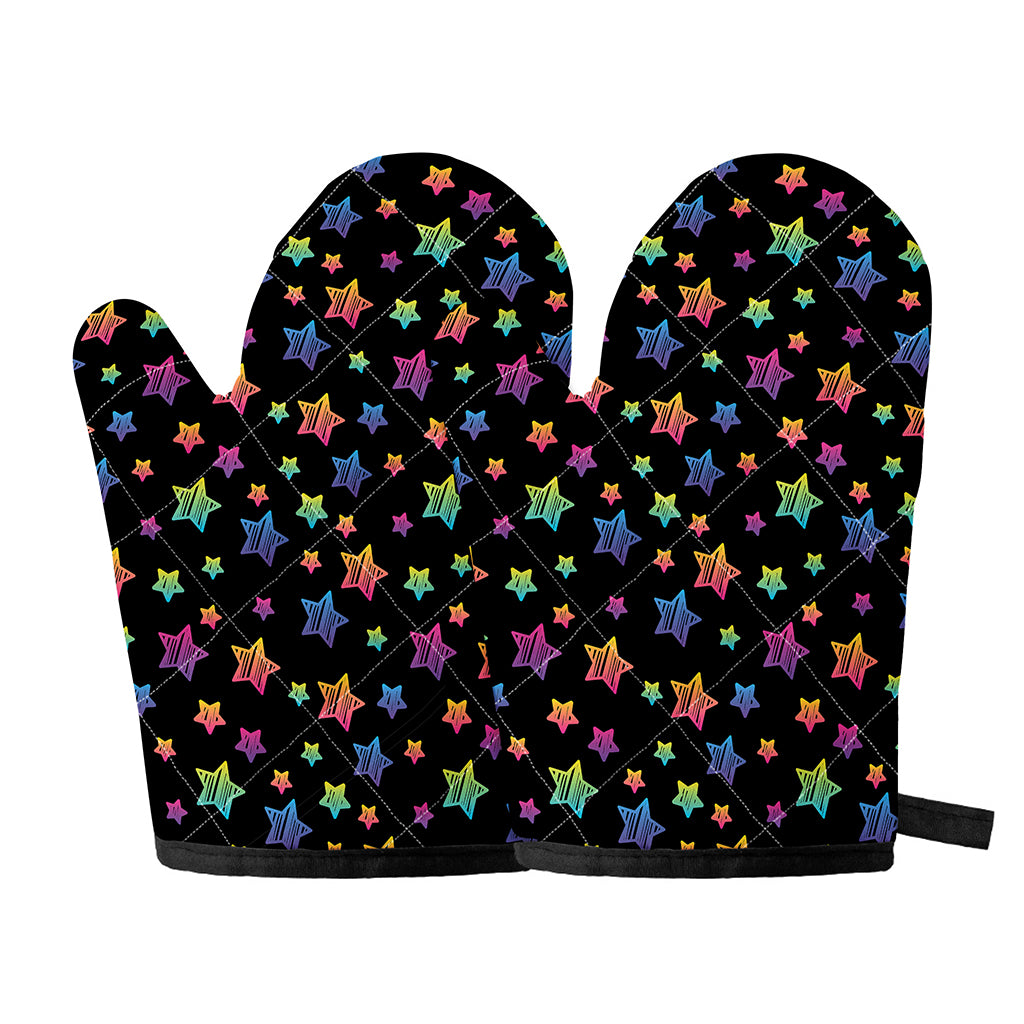 Rainbow Stars Pattern Print Oven Mitts