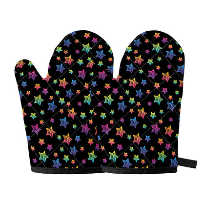 Rainbow Stars Pattern Print Oven Mitts