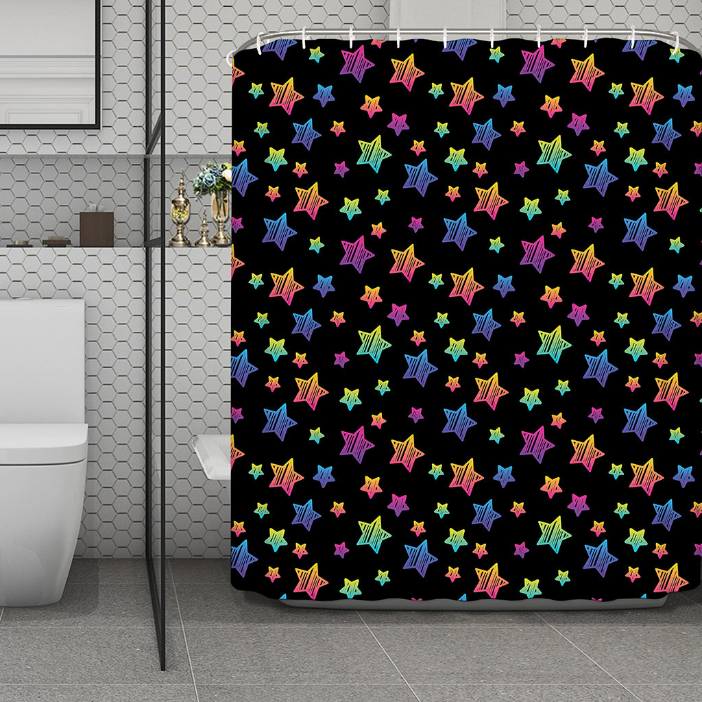 Rainbow Stars Pattern Print Polyester Shower Curtain