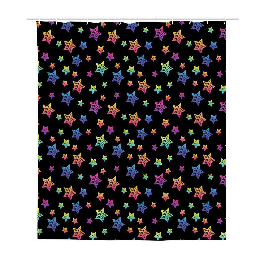 Rainbow Stars Pattern Print Polyester Shower Curtain