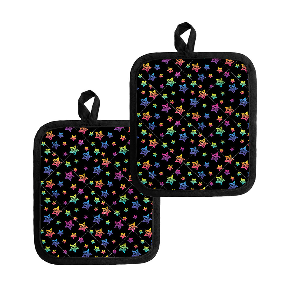 Rainbow Stars Pattern Print Pot Holders