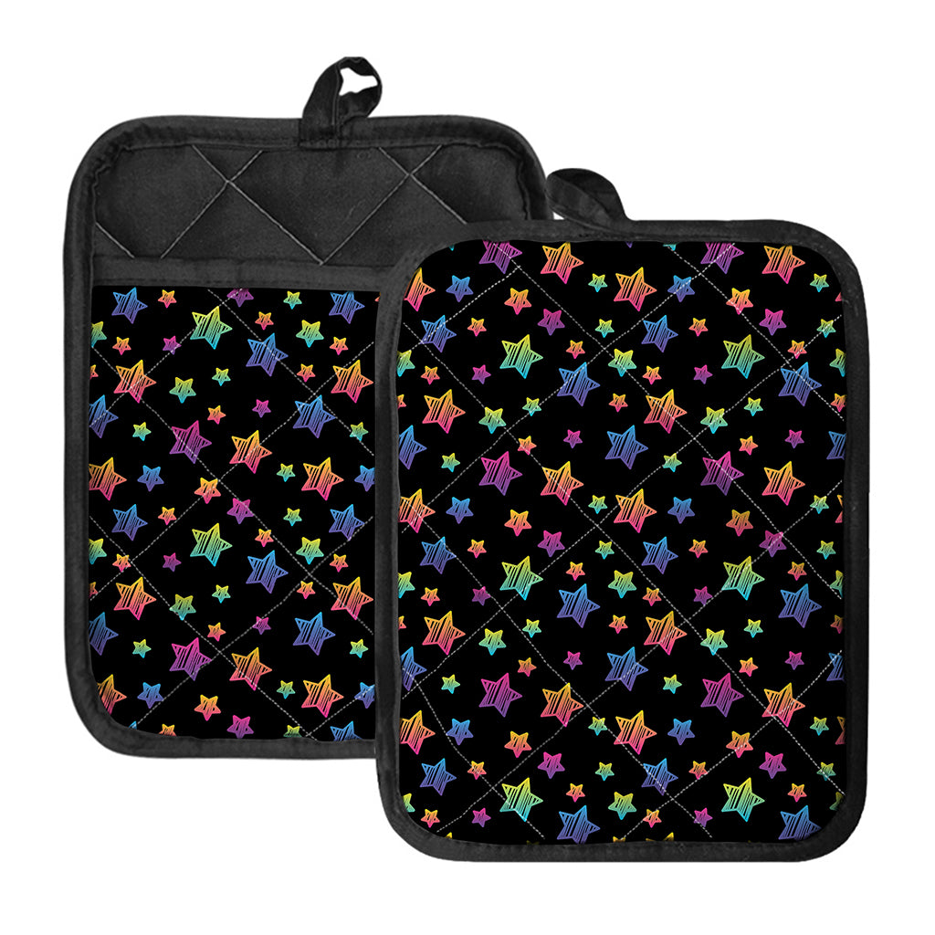 Rainbow Stars Pattern Print Pot Holders With Pocket