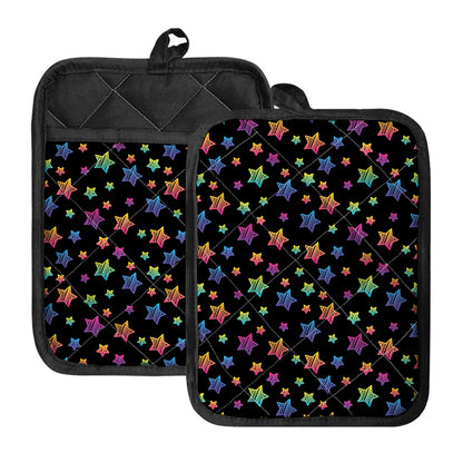 Rainbow Stars Pattern Print Pot Holders With Pocket