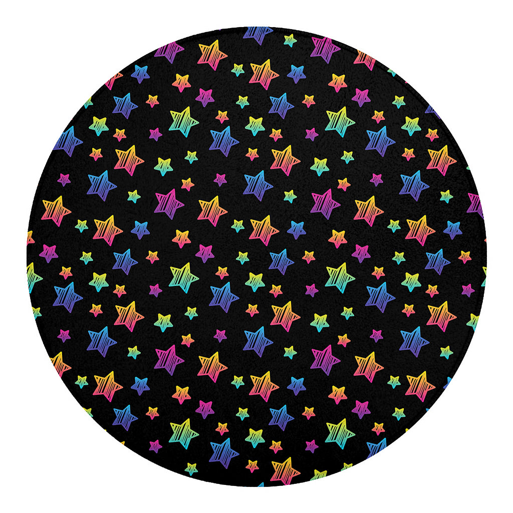 Rainbow Stars Pattern Print Round Blanket