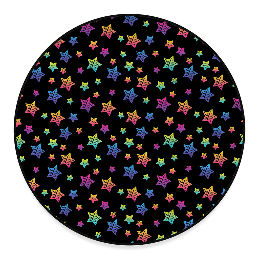 Rainbow Stars Pattern Print Round Floor Mat