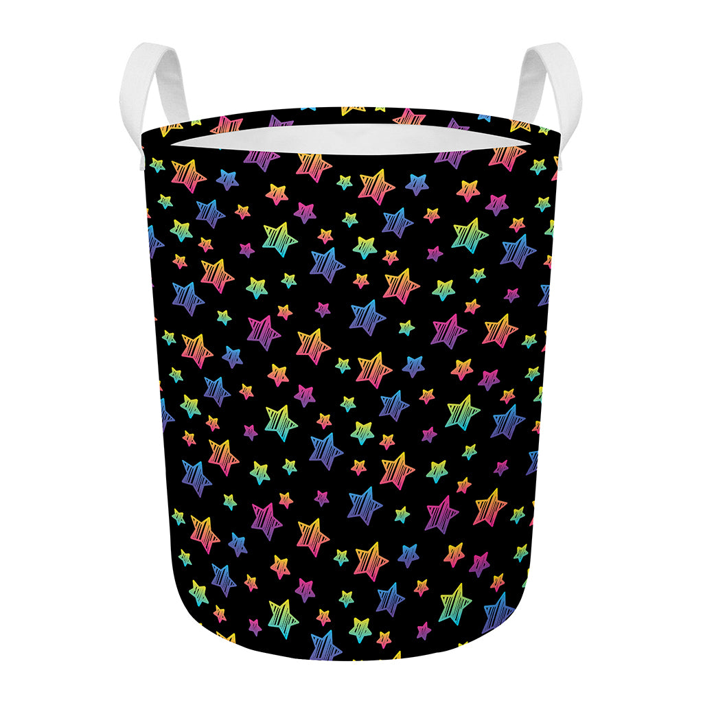Rainbow Stars Pattern Print Round Laundry Basket