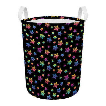 Rainbow Stars Pattern Print Round Laundry Basket