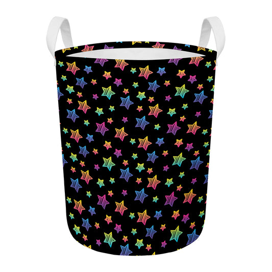 Rainbow Stars Pattern Print Round Laundry Basket
