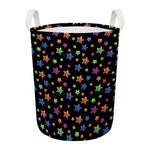Rainbow Stars Pattern Print Round Laundry Basket