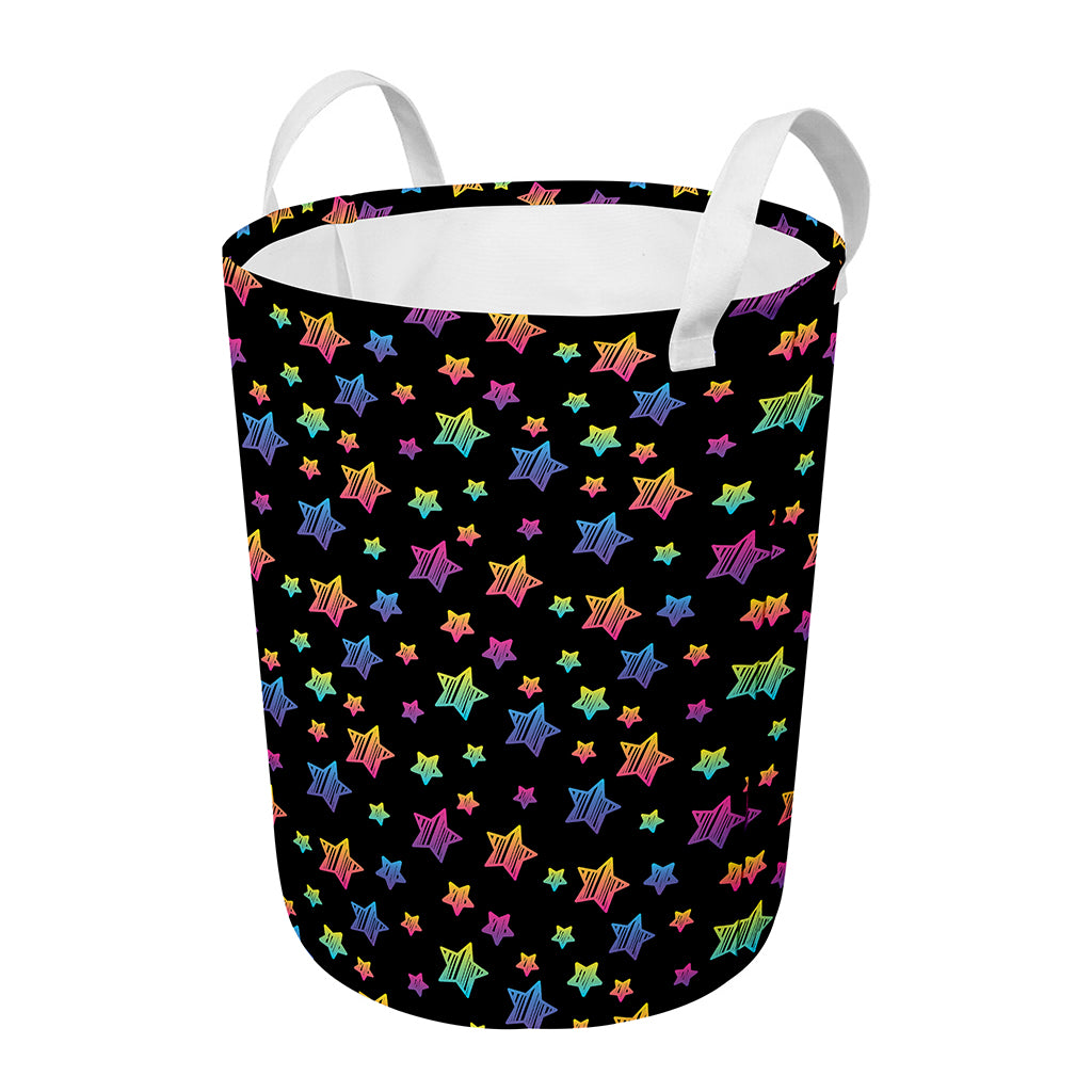 Rainbow Stars Pattern Print Round Laundry Basket