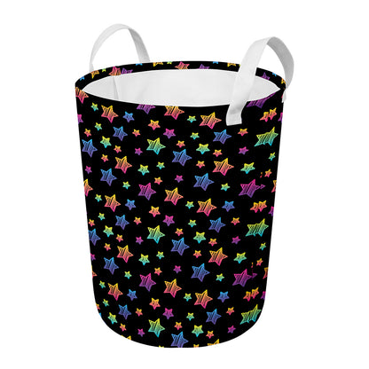 Rainbow Stars Pattern Print Round Laundry Basket