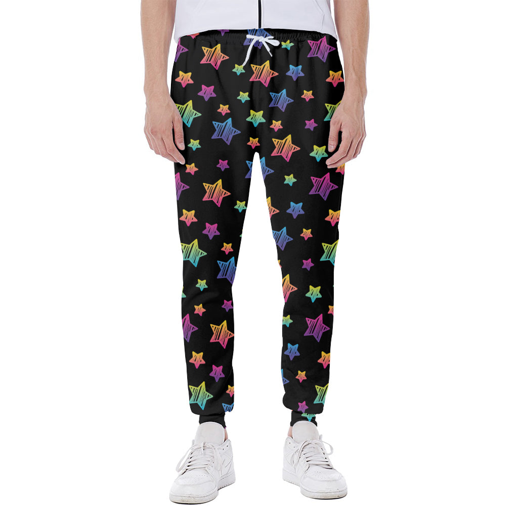Rainbow Stars Pattern Print Scuba Joggers