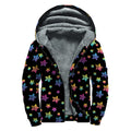 Rainbow Stars Pattern Print Sherpa Lined Zip Up Hoodie