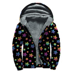 Rainbow Stars Pattern Print Sherpa Lined Zip Up Hoodie