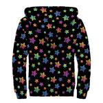 Rainbow Stars Pattern Print Sherpa Lined Zip Up Hoodie