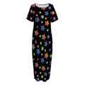 Rainbow Stars Pattern Print Short Sleeve Long Nightdress