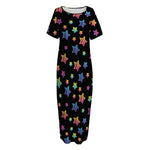 Rainbow Stars Pattern Print Short Sleeve Long Nightdress
