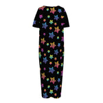 Rainbow Stars Pattern Print Short Sleeve Long Nightdress