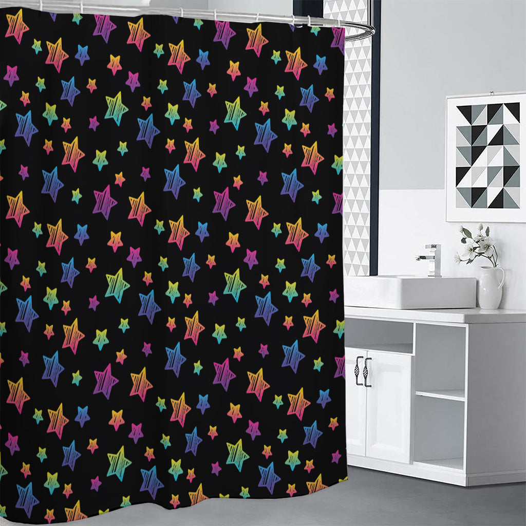 Rainbow Stars Pattern Print Shower Curtain