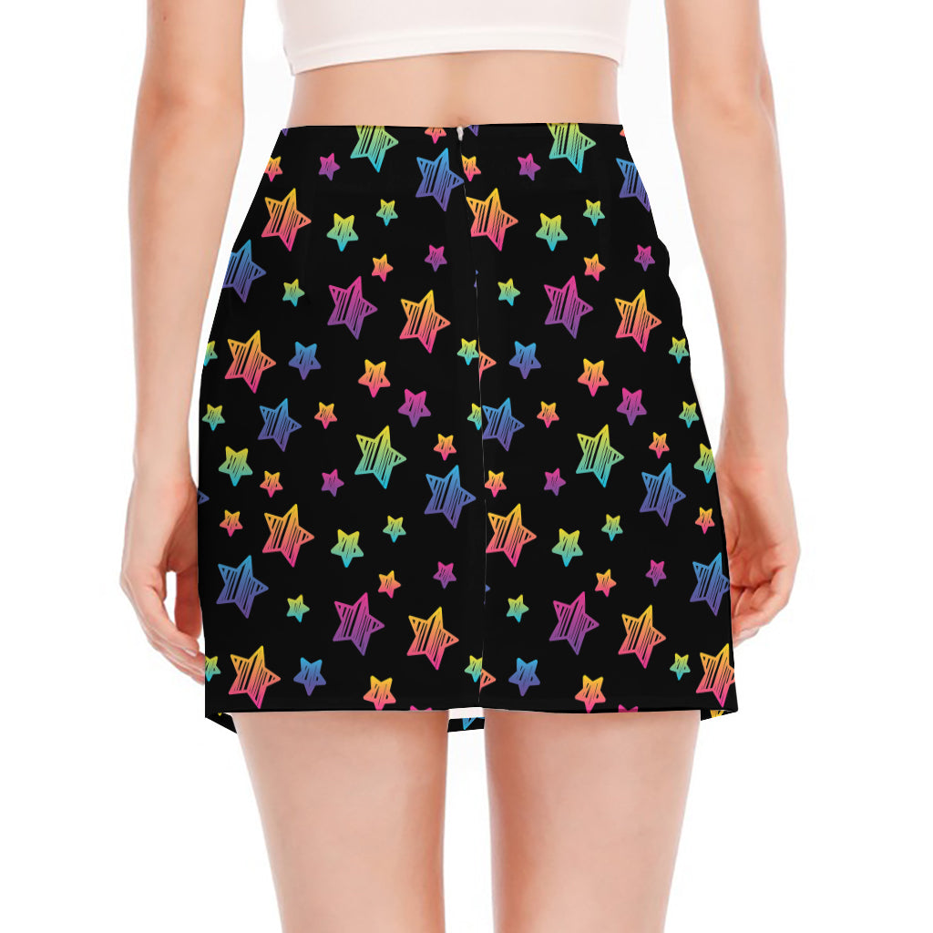 Rainbow Stars Pattern Print Side Slit Mini Skirt