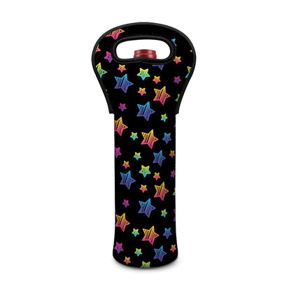 Rainbow Stars Pattern Print Single Neoprene Wine Tote