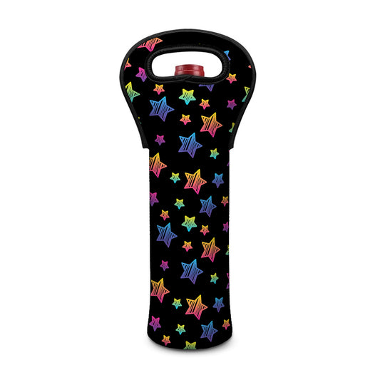 Rainbow Stars Pattern Print Single Neoprene Wine Tote