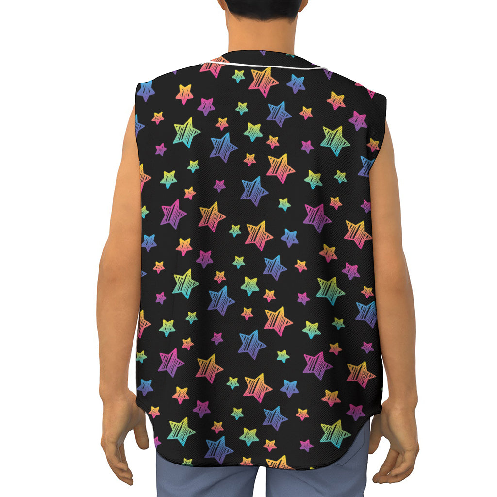 Rainbow Stars Pattern Print Sleeveless Baseball Jersey