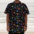 Rainbow Stars Pattern Print Textured Short Sleeve Shirt