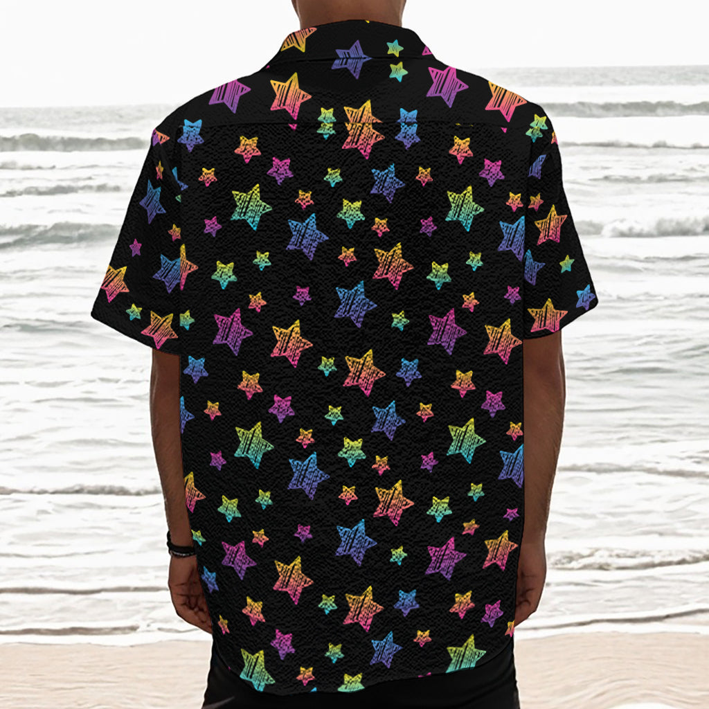 Rainbow Stars Pattern Print Textured Short Sleeve Shirt
