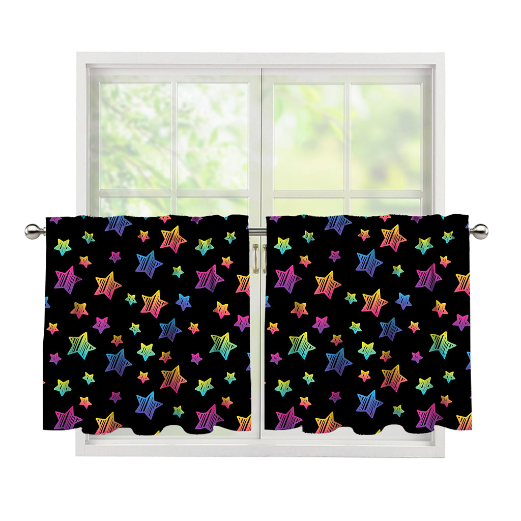 Rainbow Stars Pattern Print Tier Curtains