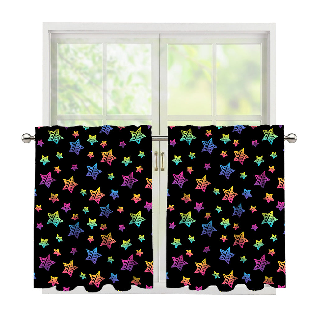 Rainbow Stars Pattern Print Tier Curtains