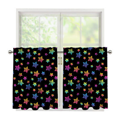 Rainbow Stars Pattern Print Tier Curtains