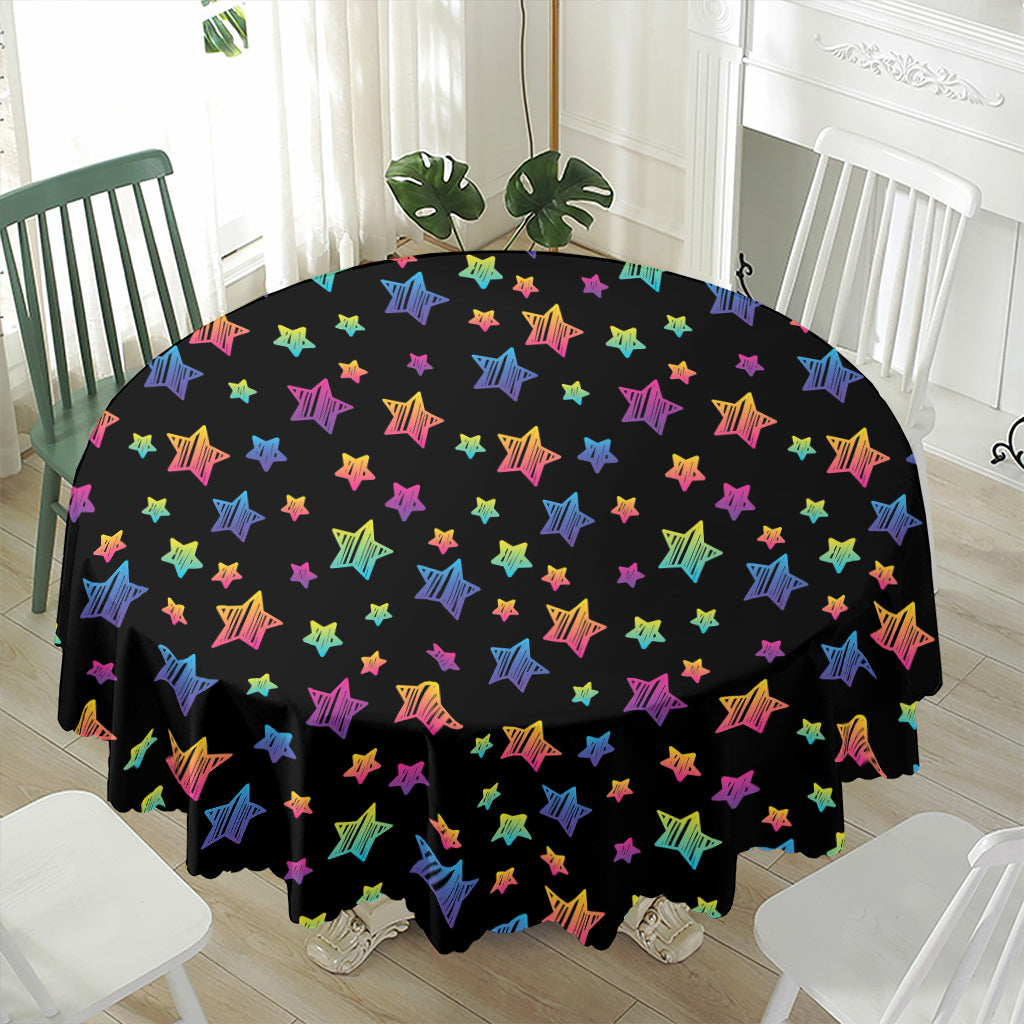 Rainbow Stars Pattern Print Waterproof Round Tablecloth