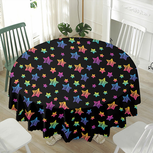 Rainbow Stars Pattern Print Waterproof Round Tablecloth