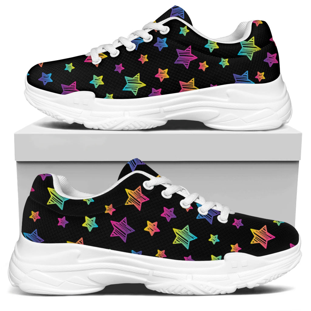Rainbow Stars Pattern Print White Chunky Shoes