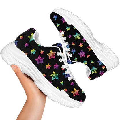 Rainbow Stars Pattern Print White Chunky Shoes