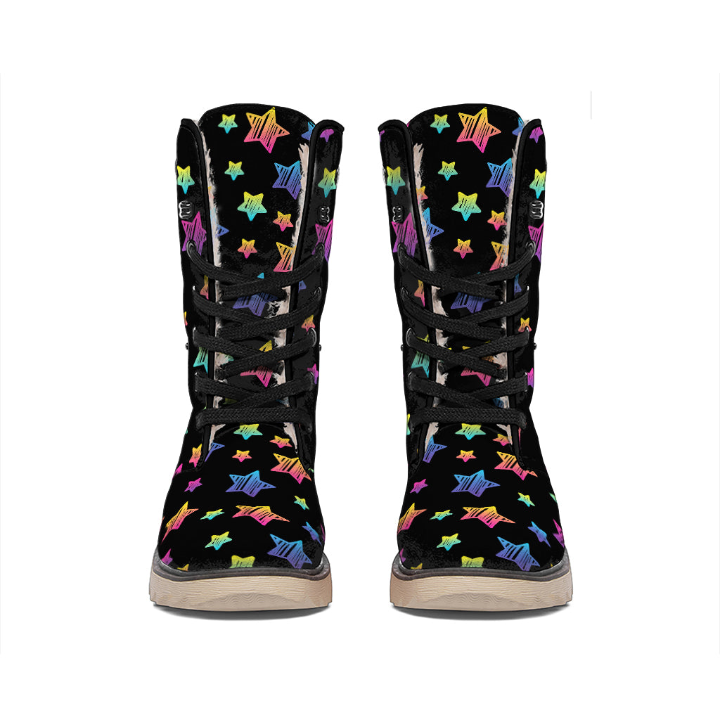 Rainbow Stars Pattern Print Winter Boots