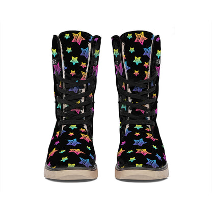 Rainbow Stars Pattern Print Winter Boots