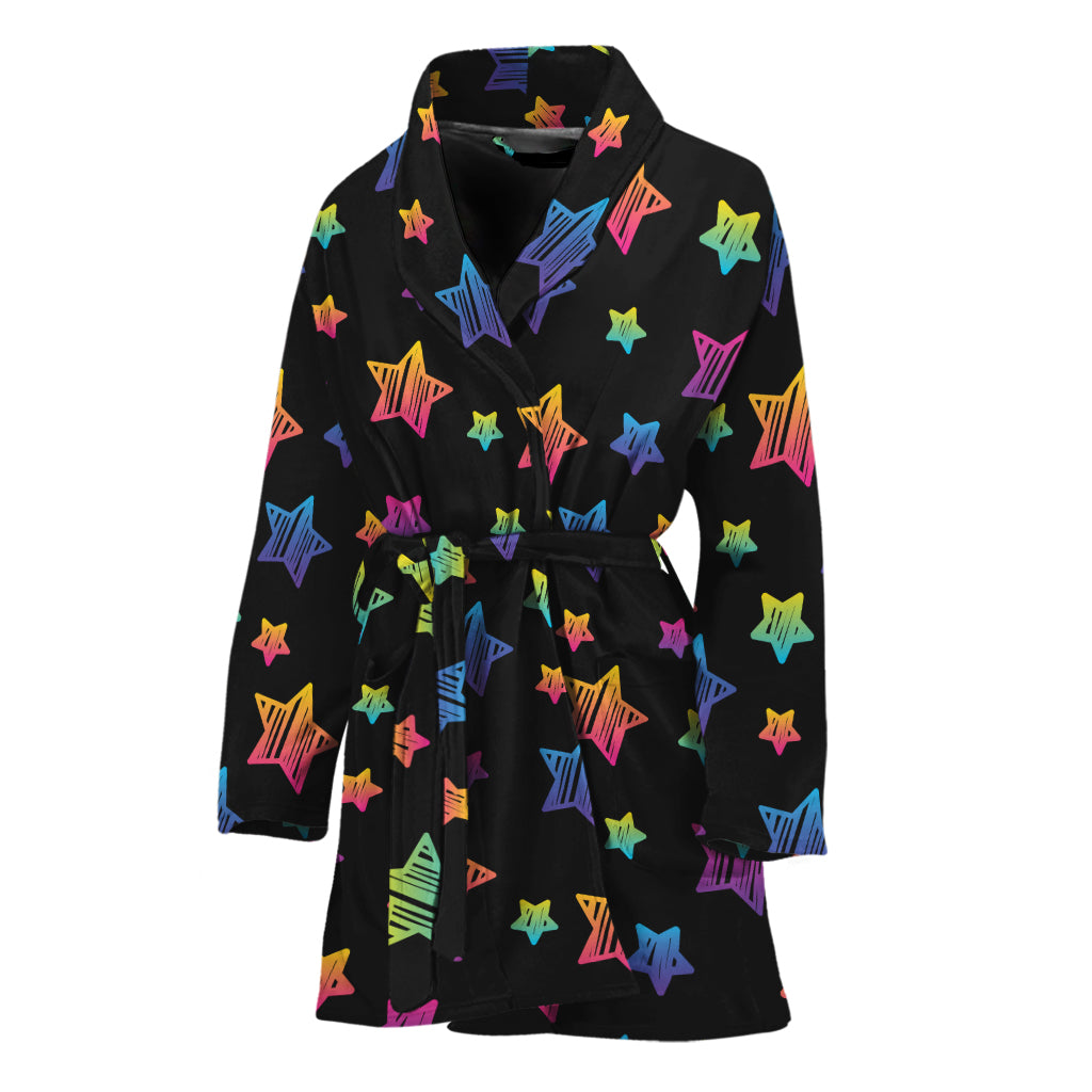 Rainbow Stars Pattern Print Women's Bathrobe