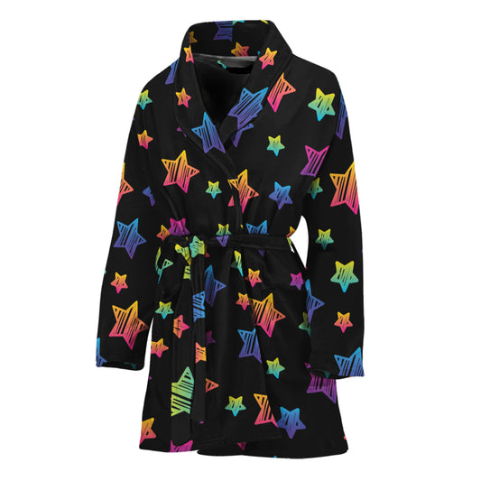 Rainbow Stars Pattern Print Women's Bathrobe