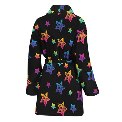Rainbow Stars Pattern Print Women's Bathrobe
