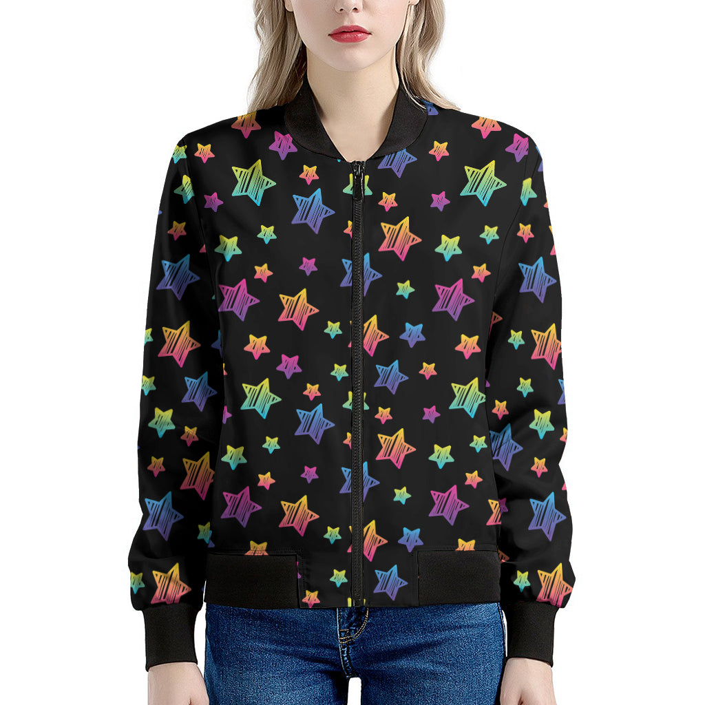 Rainbow Stars Pattern Print Women's Bomber Jacket