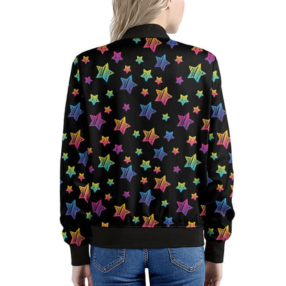 Rainbow Stars Pattern Print Women's Bomber Jacket