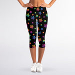 Rainbow Stars Pattern Print Women's Capri Leggings
