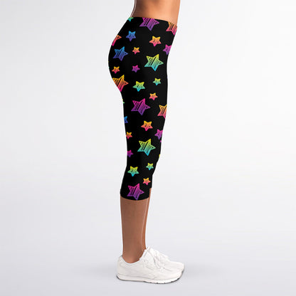 Rainbow Stars Pattern Print Women's Capri Leggings
